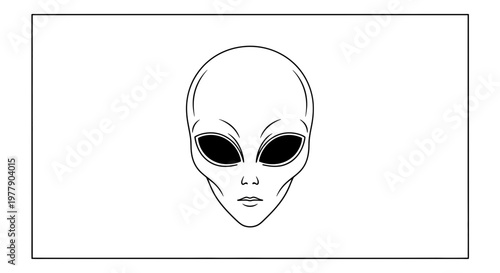 Alien Head Outline Drawing, Extraterrestrial Face, Sci-Fi Concept Art, Minimalist UFO Creature