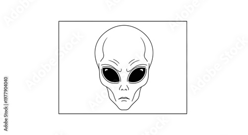 Alien Head Outline Drawing, Extraterrestrial Face, Sci-Fi Concept