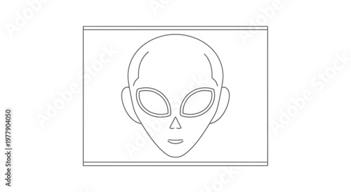 Alien Head Outline Drawing, Extraterrestrial Face, Sci-Fi Concept