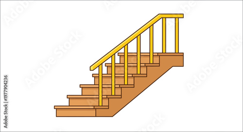 Simple illustration of wooden stairs with a yellow handrail