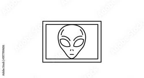 Alien Head Icon in a Frame, Extraterrestrial Symbol, Sci-Fi Concept Art