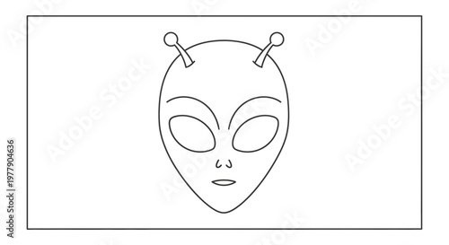 Alien Face Outline Drawing, Extraterrestrial Head Icon, Sci-Fi Concept
