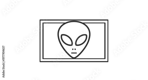Alien Head Icon in Rectangle Frame, Extraterrestrial Symbol, Sci-Fi Concept