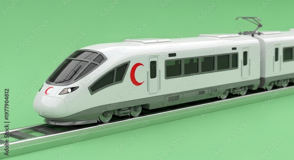 Fototapeta premium Modern train on green background model.