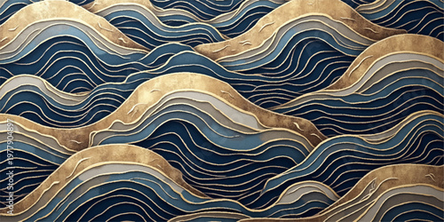 A seamless blue wave pattern vector illustration featuring wavy geometric lines and liquid sea water curves for a decorative ocean textile wallpaper design backdrop