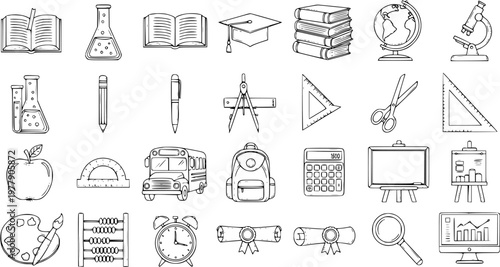 Back to School Doodles: Hand-Drawn Education Icons and Learning Symbols