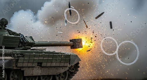 Tank Firing Shells in Combat Zone.