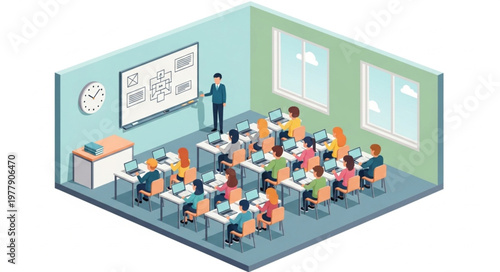 Classroom Learning - Teacher Explaining Math on Whiteboard to Students.