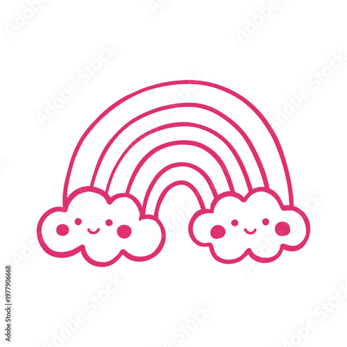 Cute rainbow clouds kawaii line icon