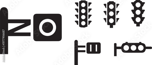 Traffic and Road Sign Icon Set, Signal Direction and Street Symbol Collection Vector for Transport and Navigation Design