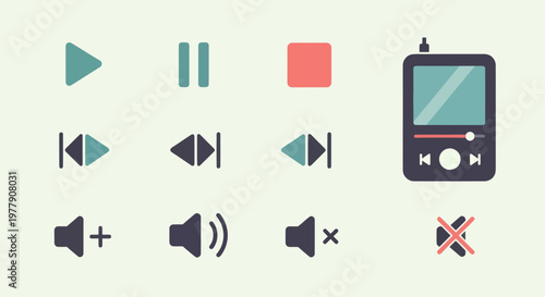 Flat Design Music Player Icons and Device Set