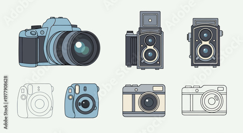 Vintage and Modern Cameras Collection: DSLR, Twin Lens Reflex, Instant, Retro