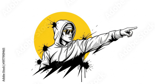 Stylized Illustration of a Person Pointing with Confidence and Wearing Sunglasses.