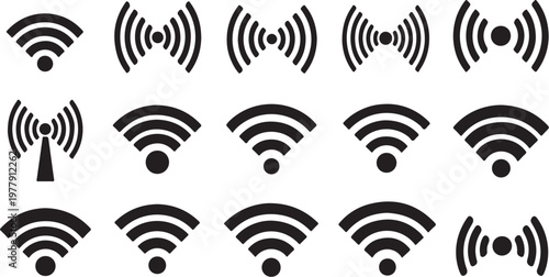 Various WiFi Signal Icons on White Background Illustration