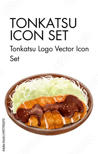 Tonkatsu Logo Vector Icon Set A Delicious Japanese Pork Cutlet Illustration