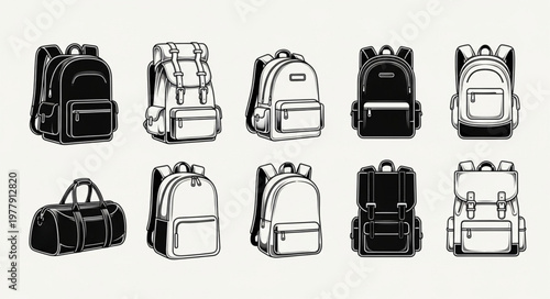 Collection of Backpack Illustrations - Versatile Designs for Various Purposes.