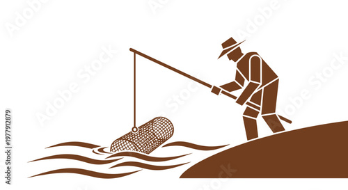 Man fishing with a net.