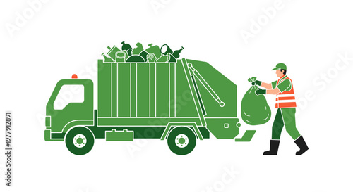 Man in green uniform throwing trash.