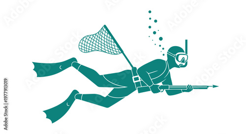 Scuba diver with fishing net.