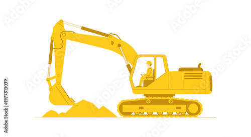 Yellow excavator digging machine.