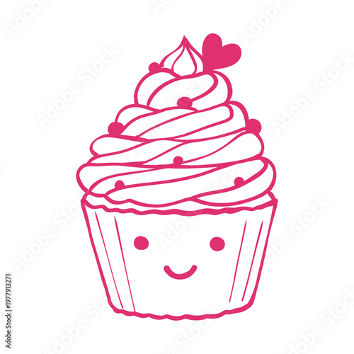 Cute cupcake kawaii line icon