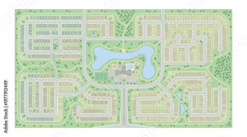 Suburban Residential Neighborhood Master Plan and Site Layout Illustration