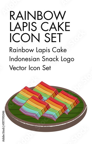Rainbow Lapis Cake Indonesian Snack Food Logo Icon Set
