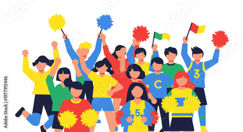 People cheering with colorful pom poms.