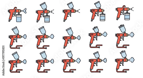 Spray Gun Set: Various Spray Patterns and Angles - Flat Icon Collection