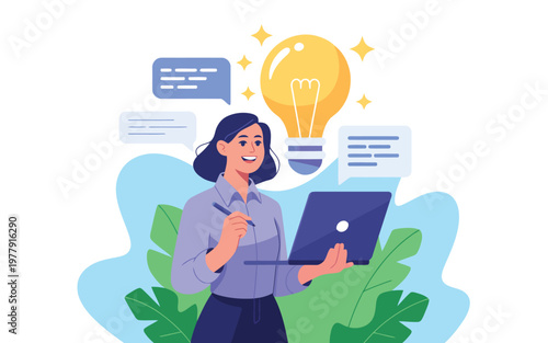 Confident businesswoman generating new ideas while working on her laptop and communicating digitally