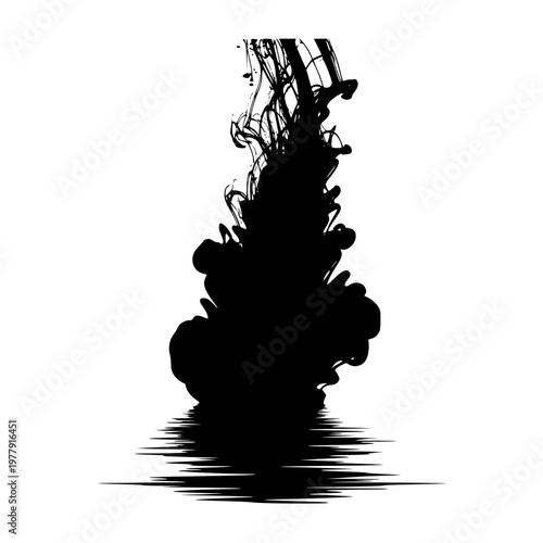 Black ink swirl in water silhouette abstract illustration