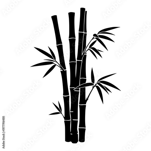 Minimalist Black Bamboo Stalks and Leaves Silhouette on White Background