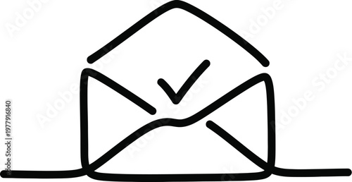 Envelope continuous line art with success check mark symbol
