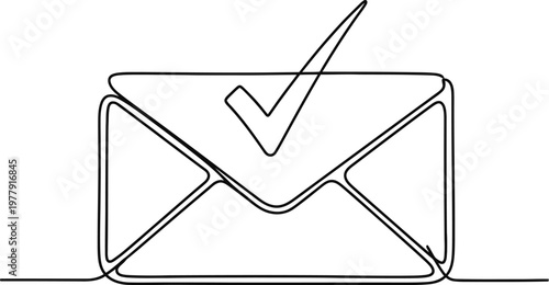 Envelope continuous line art with success check mark symbol
