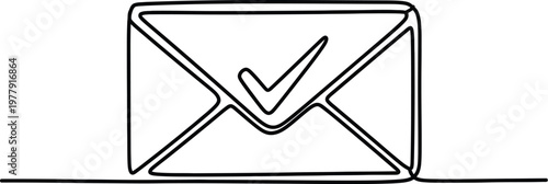 Envelope continuous line art with success check mark symbol