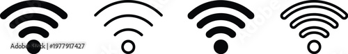 Wifi icon set including signal vector icon and wireless icon vector graphics in clean outline and flat style for connectivity status and network systems