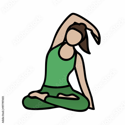 Young Housewife Practicing Yoga Seated Side Bend at Home, Promoting Flexibility and Wellness Lifestyle