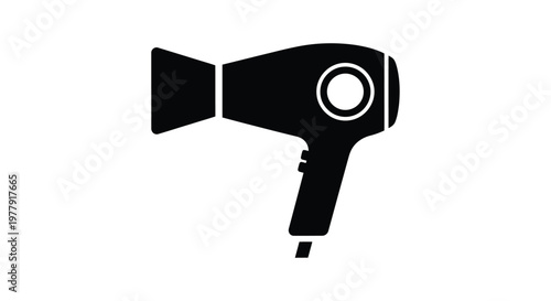 Black vector graphic illustration of a hair dryer with a sleek design
