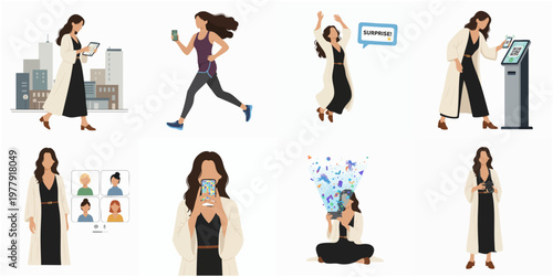 Flat Illustration Woman Activity Lifestyle Set with Various Poses and Actions