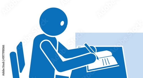 Person sitting at desk writing.