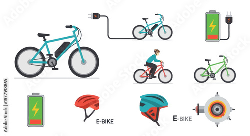 Electric Bike Set: E-bike, Charging Battery, Rider, Helmets, Motor