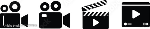 Video icon set including video camera icon vector movie sign and cinema symbols in clean outline and flat style for digital media and content creation