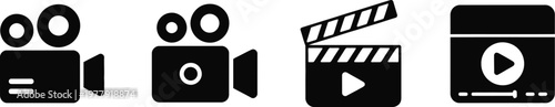Video icon set with video camera icon vector and movie sign elements suitable for film industry graphics streaming platforms and multimedia interfaces