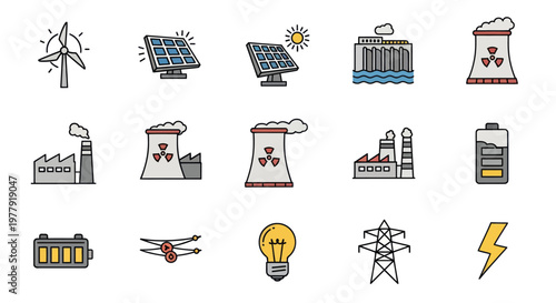 Eco Energy Icons: Renewable & Traditional Power Sources