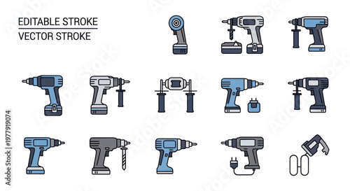 Collection of Cordless and Corded Power Drills Vector Icons