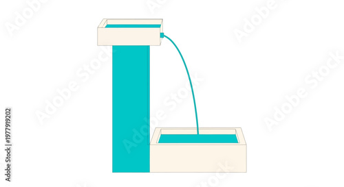 Minimalist Geometric Illustration of a Water Fountain Flowing from Basin to Basin