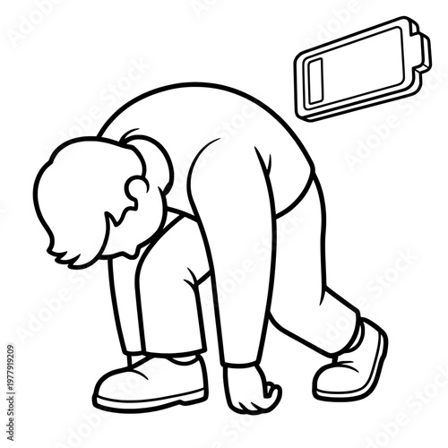 Exhausted Person with Low Battery Energy Fatigue Line Icon Vector Illustration
