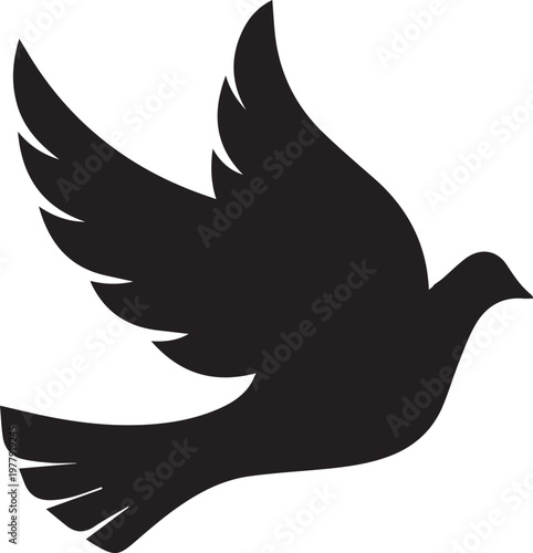 Silhouette of dove vector isolated on white background