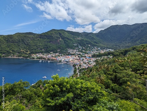 Foto Scenic view of the town of Soufriere in southwestern coast of Saint Lucia