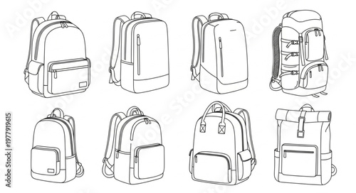 Collection of Backpack Sketches - Versatile Designs for School and Travel.